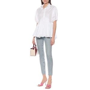 CECILIE BAHNSEN Ellie White Puff Sleeve Peplum Cotton Trapeze Blouse Top 4US 8UK